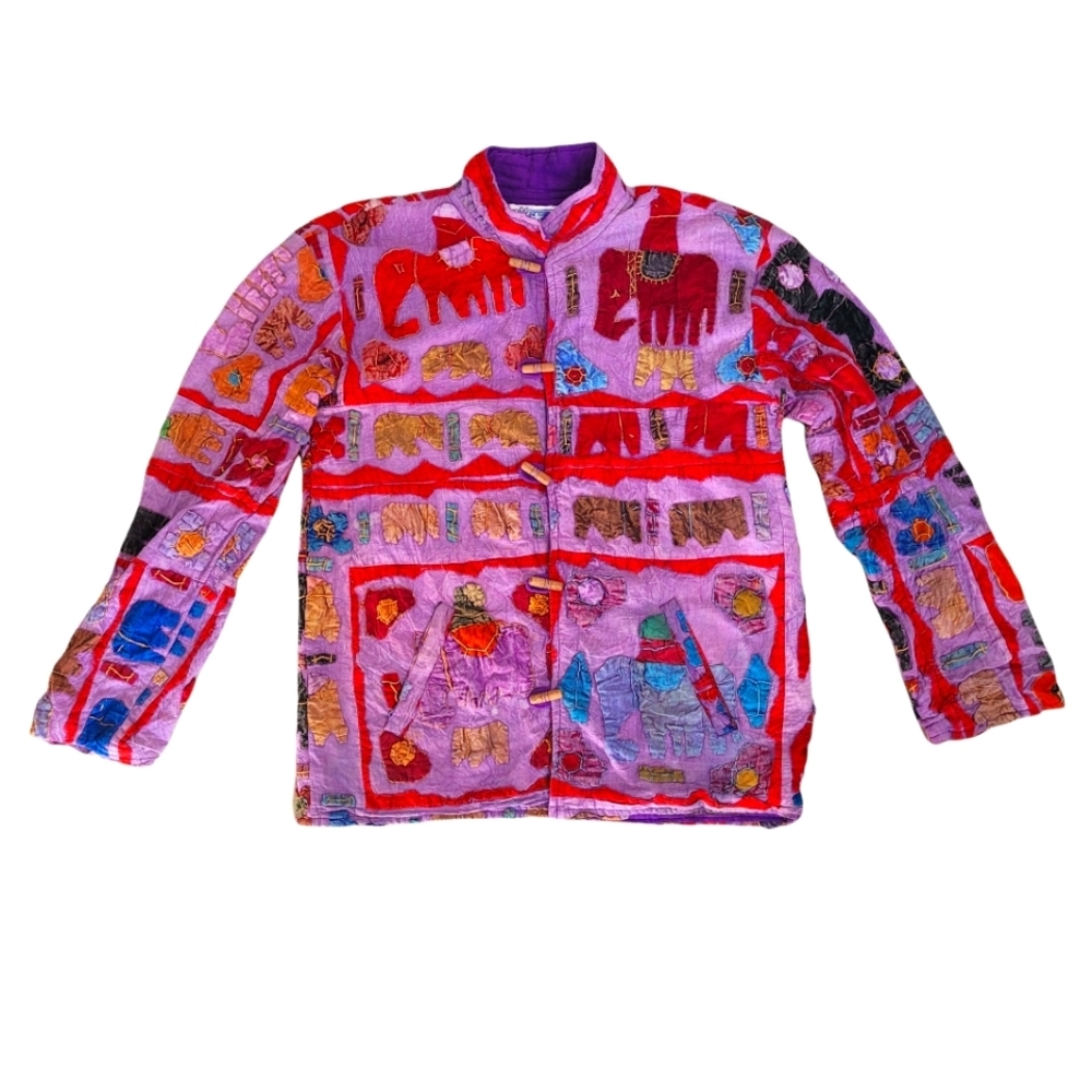 Colourful embroidered jacket with elephants